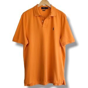 Ralph Lauren Polo Shirt Mens Size L Short Sleeve Orange Navy Blue Pony Preppy